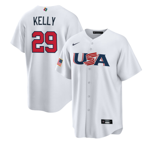 Men's USA Baseball #29 Joe Kelly 2023 White World Baseball Classic Replica Stitched Jersey